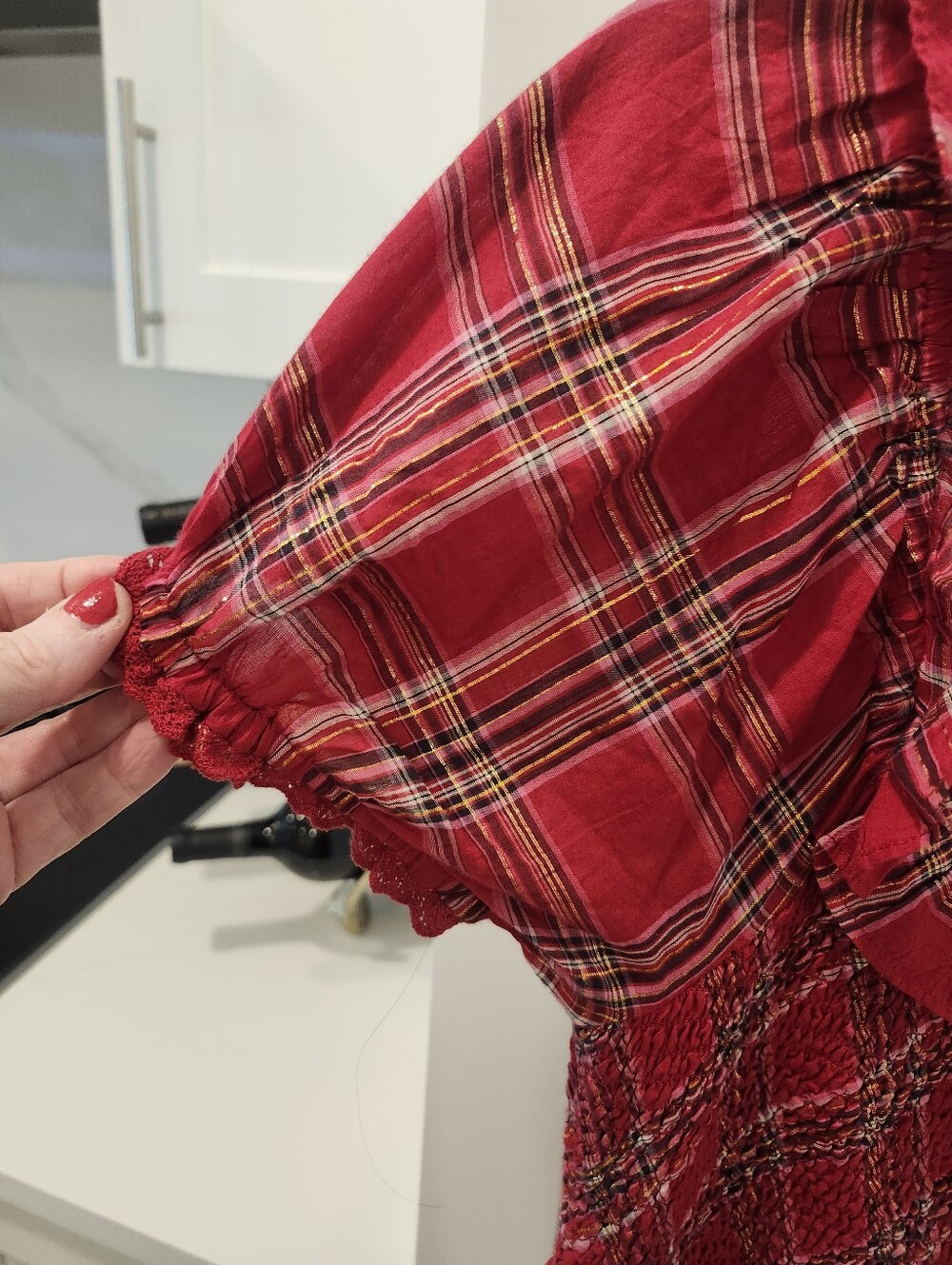 LoveShackFancy LondonTartan Gerania Red Plaid Smocked Midi Dress Sz S NWT - Picture 12 of 15